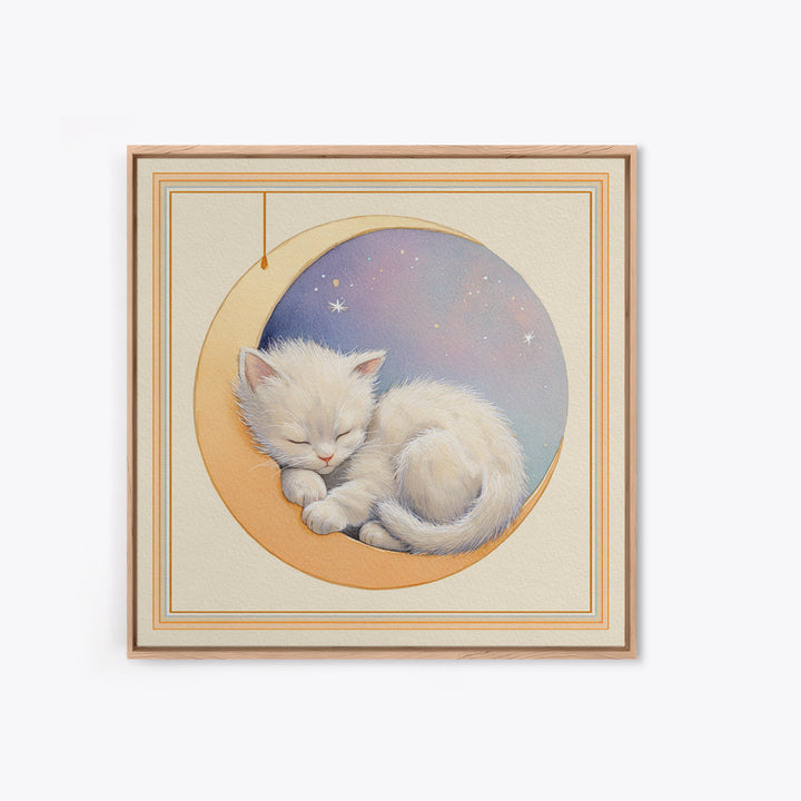 Sleeping Kitten on Crescent Moon Canvas Print, Nursery Decor, Contemporary Art, Nursery, Wall Decals, Nursery Wall Decor, NDE-1x1-89
