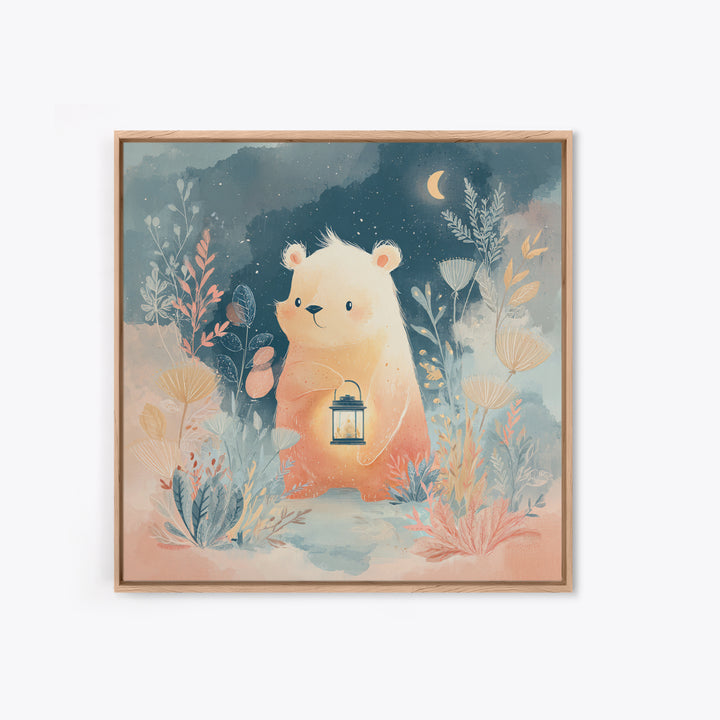 Storybook Bear with Little Lantern Canvas Print, Nursery Decor, Statement Artwork, Fine Art, Nursery, Printable Wall Art, NDE-1x1-9
