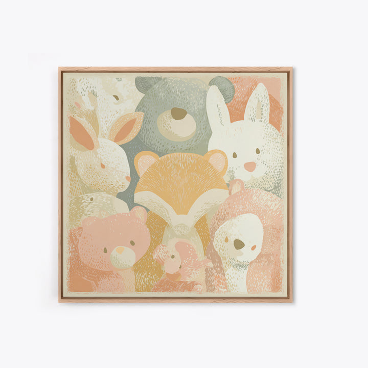 Woodland Animal Parade Canvas Print, Nursery Decor, Textured Painting, Nursery, Bedroom Decor, Wall Decal, Wall Decals, NDE-1x1-98