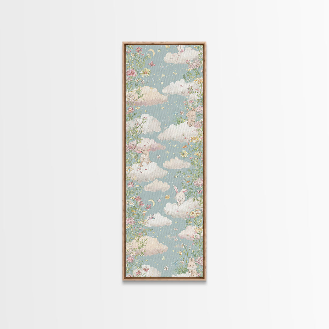 Pastel Butterfly and Wildflower Pattern Canvas Print, Nursery Decor, Nursery Wall Decals, Oil Painting, Nursery, NDE-1x3-100