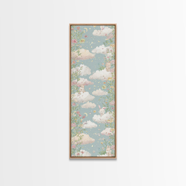 Pastel Butterfly and Wildflower Pattern Canvas Print, Nursery Decor, Nursery Wall Decals, Oil Painting, Nursery, NDE-1x3-100