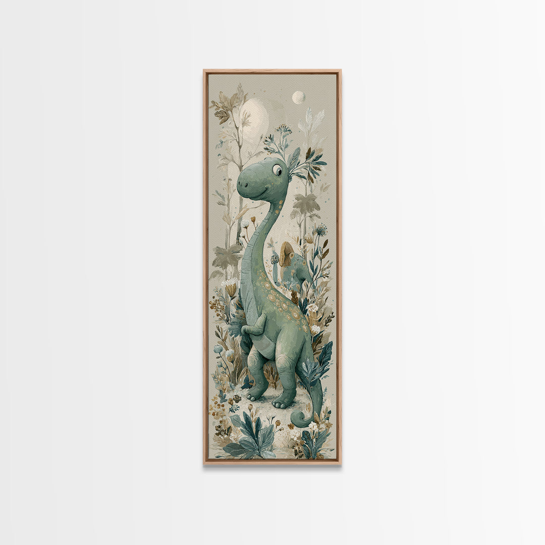 Gentle Dinosaur Family Framed Canvas Print, Nursery Decor, Nursery Wall Decor, Nursery, Nursery Name Sign, Kids Wall Art, NDE-1x3-19