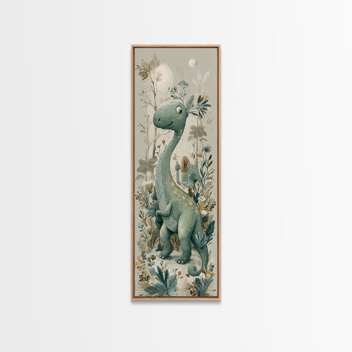 Gentle Dinosaur Family Framed Canvas Print, Nursery Decor, Nursery Wall Decor, Nursery, Nursery Name Sign, Kids Wall Art, NDE-1x3-19