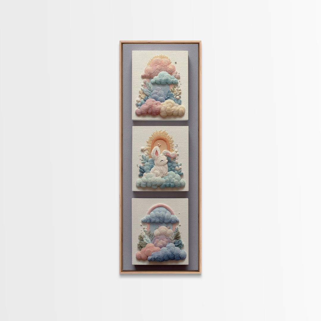 Pastel Rainbow with Soft Cloud Shapes Canvas Print, Nursery Decor, Minimalist Decor, Nursery, Wall Decals, Nursery Wall Decor, NDE-1x3-37