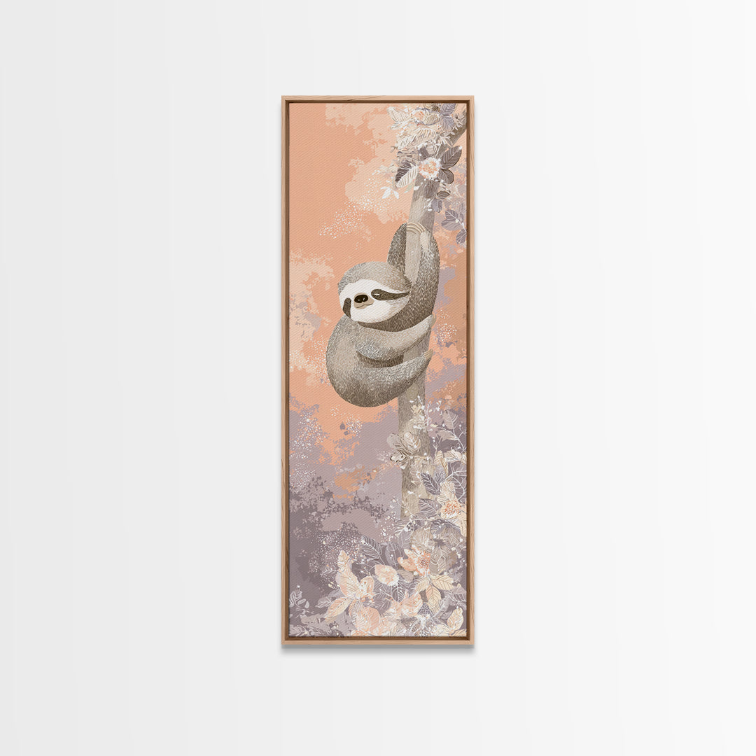 Sleepy Sloth Hanging from Branch Canvas Print, Nursery Decor, Neutral Decor, Oil Painting, Nursery, Home Decor, Wall Decor, NDE-1x3-42
