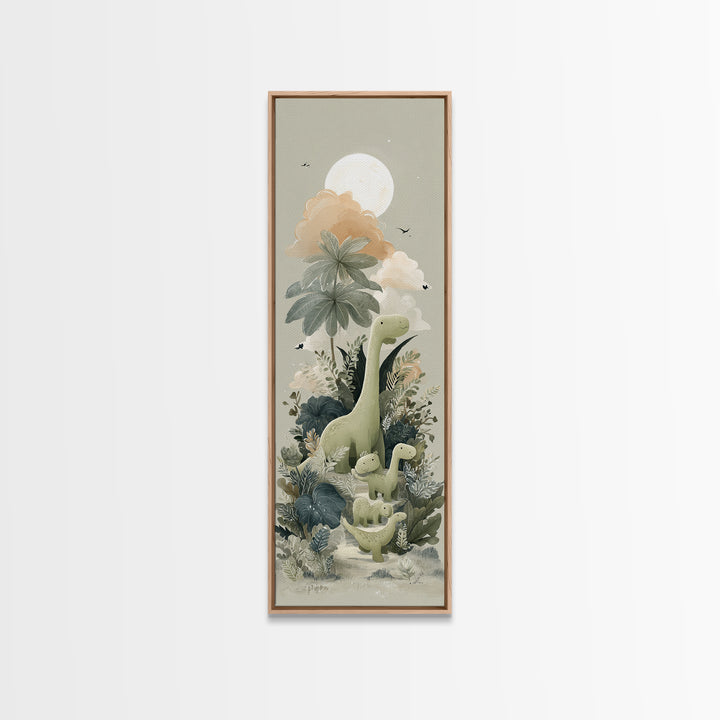 Gentle Dinosaur Family Canvas Print, Nursery Decor, Floral Wall Art, Fine Art, Nursery, Gallery Decor, Neutral Decor, NDE-1x3-43