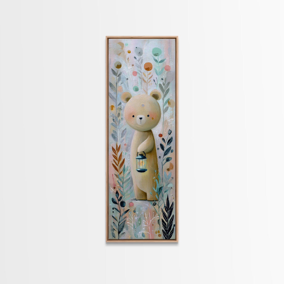 Storybook Bear with Little Lantern Framed Canvas Print, Nursery Decor, Wall Art, Oil Painting, Nursery, Nursery Wall Decor, NDE-1x3-45