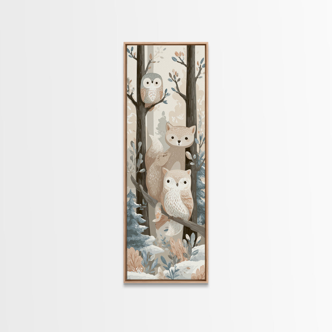 Fox and Owl Friends Framed Canvas Print, Nursery Decor, Fine Art Print, Fine Art, Nursery, Printable Wall Art, Nursery Wall Art, NDE-1x3-50