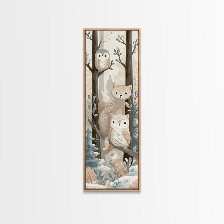 Fox and Owl Friends Framed Canvas Print, Nursery Decor, Fine Art Print, Fine Art, Nursery, Printable Wall Art, Nursery Wall Art, NDE-1x3-50