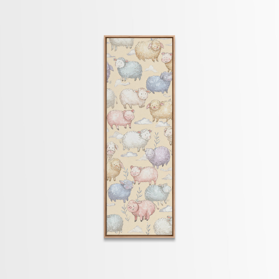 Farm Animals in Soft Watercolor Style Framed Canvas Print, Nursery Decor, Nursery Wall Decal, Oil Painting, Nursery, NDE-1x3-54