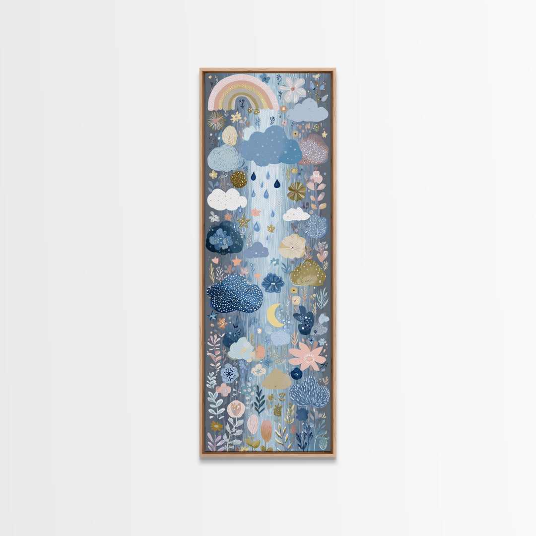Cloud Rainbow and Raindrop Composition Canvas Print, Nursery Decor, Nursery Prints, Fine Art, Nursery, Nursery Wall Decal, NDE-1x3-56