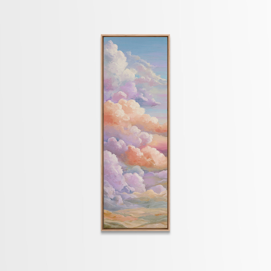 Pastel Rainbow with Soft Cloud Shapes Framed Canvas Print, Nursery Decor, Abstract Art, Nursery, Nursery Prints, NDE-1x3-61