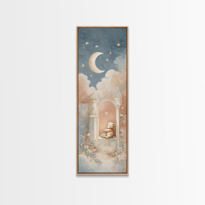Storybook Bear with Little Lantern Framed Canvas Print, Nursery Decor, Wall Art, Oil Painting, Nursery, Nursery Wall Decor, NDE-1x3-69