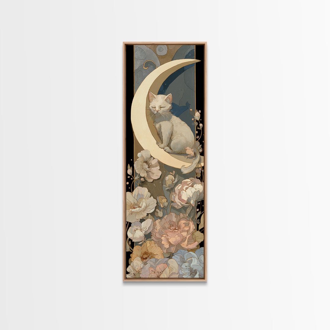 Sleeping Kitten on Crescent Moon Canvas Print, Nursery Decor, Wall Decor, Nursery, Woodland Nursery Decor, Nursery Prints, NDE-1x3-77