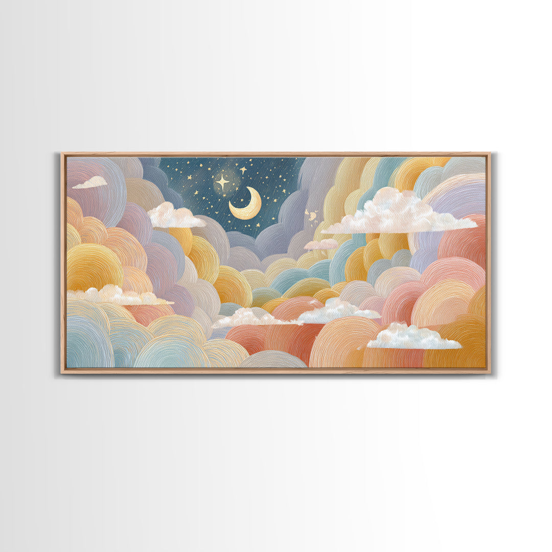 Pastel Rainbow with Soft Cloud Shapes Canvas Print, Nursery Decor, Nursery Wall Art, Fine Art, Nursery, Botanical Wall Art, NDE-2x1-21