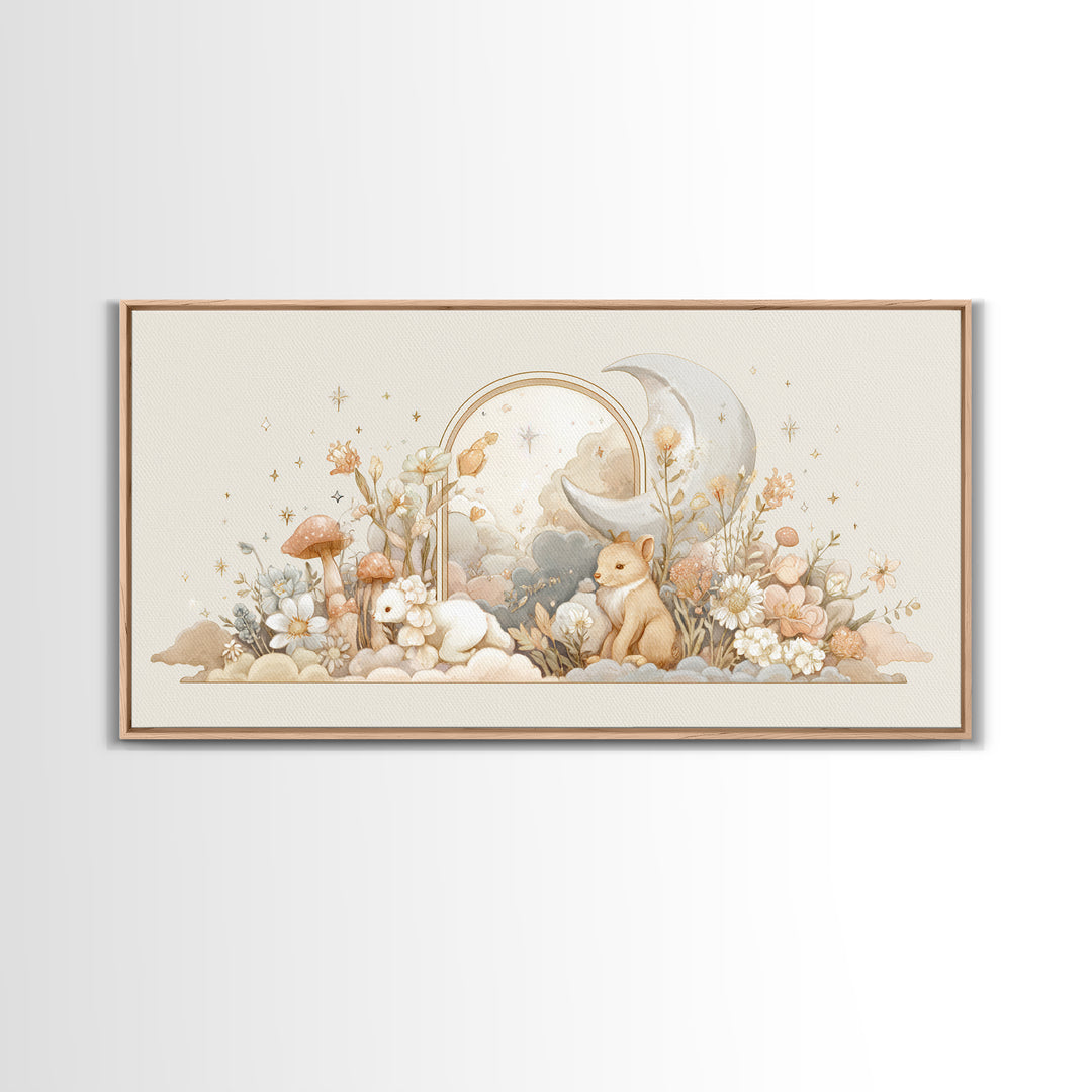 Soft Floral Initial Frame Without Letters Framed Canvas Print, Nursery Decor, Minimalist Decor, Oil Painting, Nursery, NDE-2x1-30