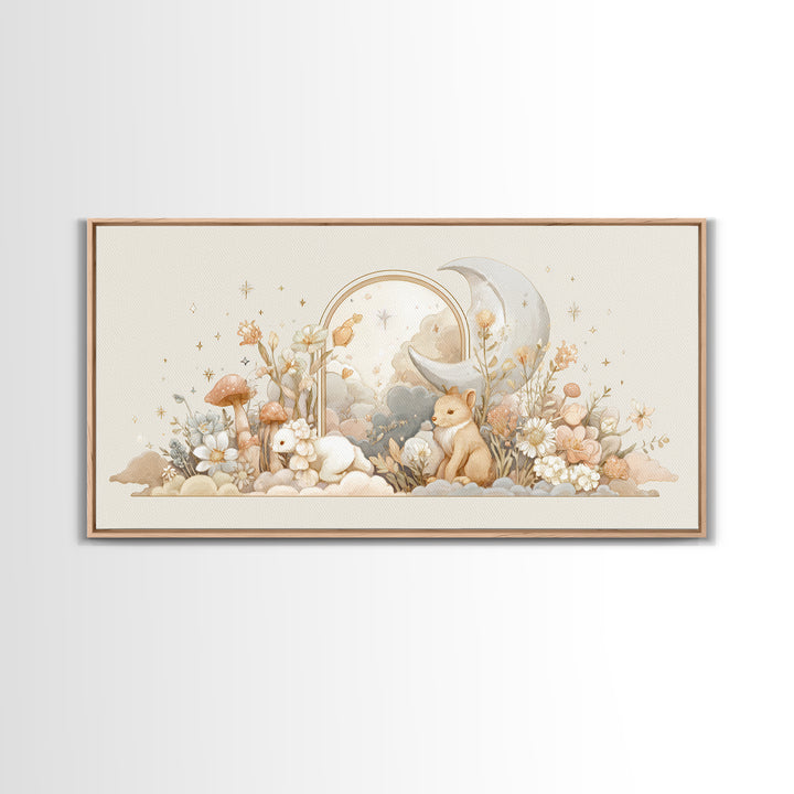 Soft Floral Initial Frame Without Letters Framed Canvas Print, Nursery Decor, Minimalist Decor, Oil Painting, Nursery, NDE-2x1-30