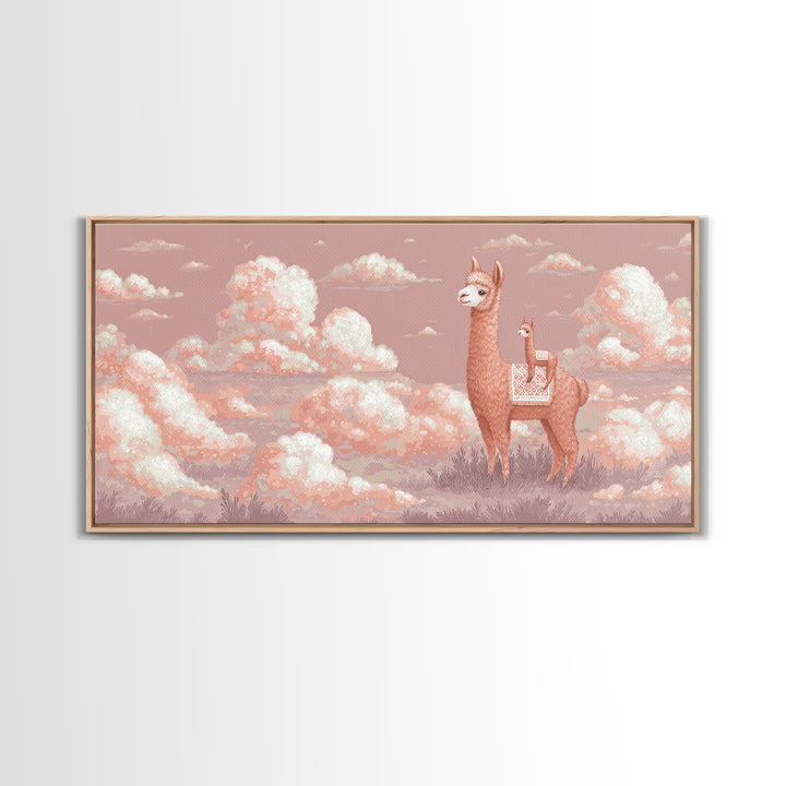 Cute Llama with Blanket Pattern Canvas Print, Nursery Decor, Nursery, Floral Wall Art, Botanical Wall Art, Floral Wallpaper, NDE-2x1-41