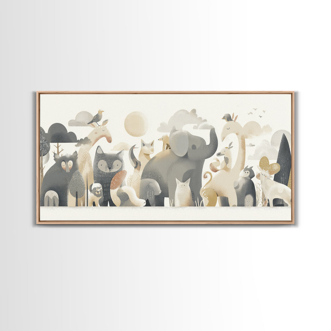 Woodland Animal Parade Framed Canvas Print, Nursery Decor, Wall Decor, Nursery, Woodland Nursery Decor, Nursery Prints, NDE-2x1-46