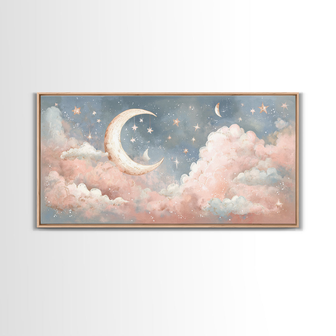Moon Phase Mobile Canvas Print, Nursery Decor, Wall, Oil Painting, Nursery, Nursery Wall Decals, Woodland Nursery, NDE-2x1-47