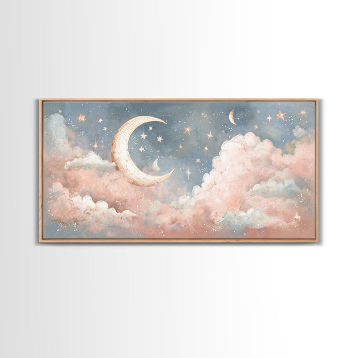 Moon Phase Mobile Canvas Print, Nursery Decor, Wall, Oil Painting, Nursery, Nursery Wall Decals, Woodland Nursery, NDE-2x1-47