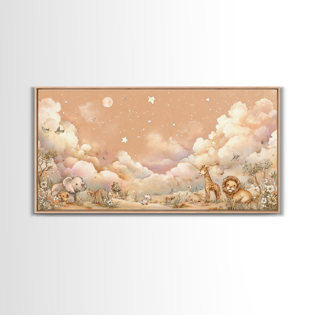 Cute Safari Animals Canvas Print, Nursery Decor, Printable Wall Art, Fine Art, Nursery, Nursery Prints, Playroom Decor, NDE-2x1-48