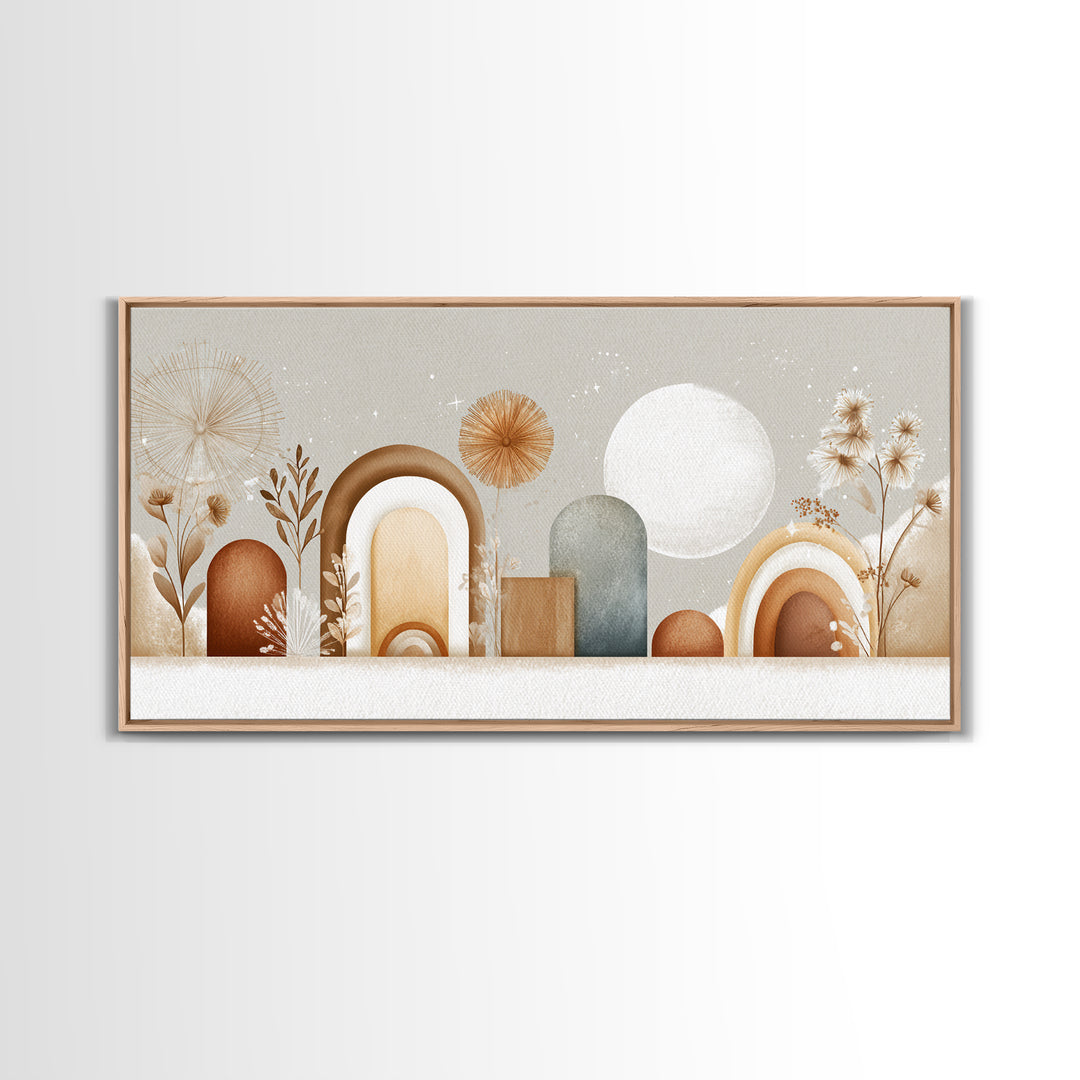 Neutral Boho Sun and Arch Shapes Framed Canvas Print, Nursery Decor, Nursery Prints, Fine Art, Nursery, Nursery Wall Decal, NDE-2x1-55