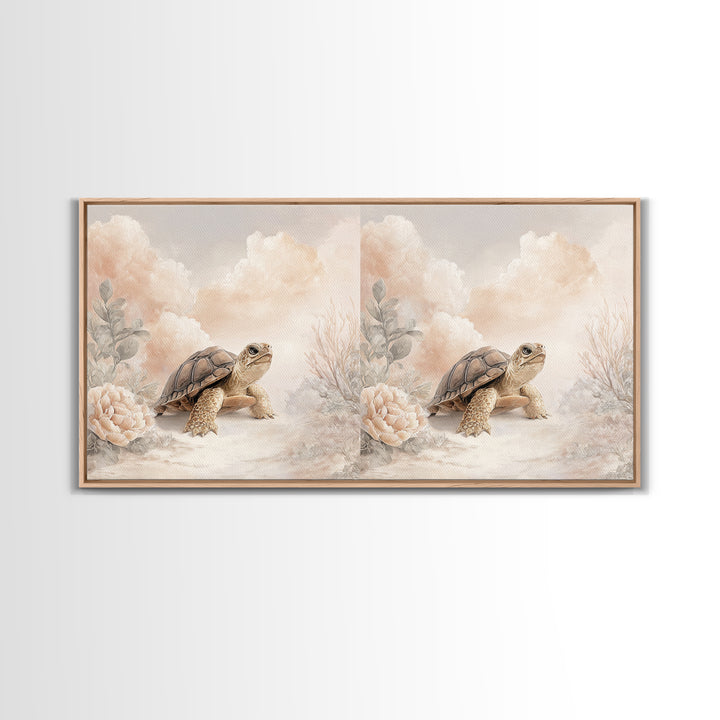 Tiny Turtle with Sea Plants Canvas Print, Nursery Decor, Floral Wall Art, Fine Art, Nursery, Gallery Decor, Neutral Decor, NDE-2x1-63