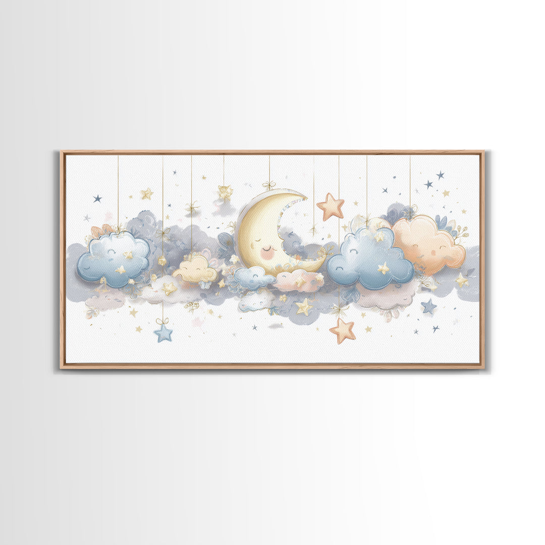 Moon Phase Mobile Canvas Print, Nursery Decor, Kids Wall Art, Abstract Art, Nursery, Room Decor, Textured Painting, NDE-2x1-71