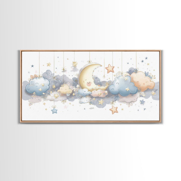 Moon Phase Mobile Canvas Print, Nursery Decor, Kids Wall Art, Abstract Art, Nursery, Room Decor, Textured Painting, NDE-2x1-71