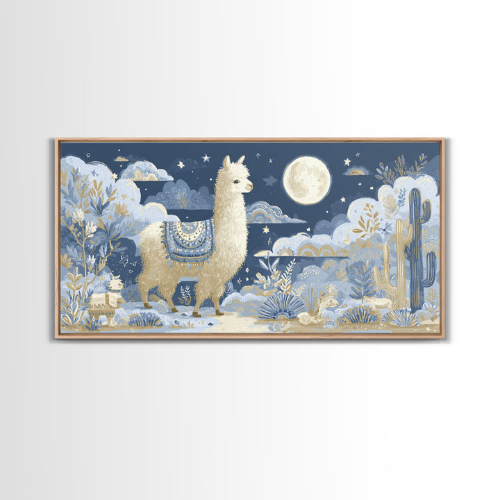 Cute Llama with Blanket Pattern Canvas Print, Nursery Decor, Playroom Decor, Nursery, Boy Nursery Decor, Gallery Decor, NDE-2x1-89