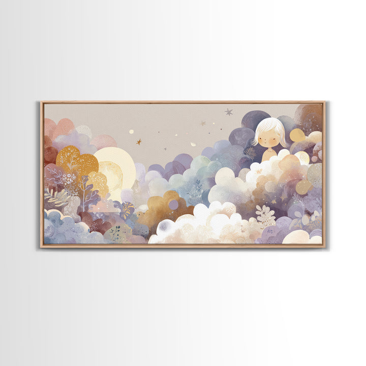 Pastel Rainbow with Soft Cloud Shapes Canvas Print, Nursery Decor, Floral Wall Art, Abstract Art, Nursery, Gallery Decor, NDE-2x1-93