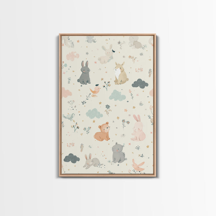 Woodland Animal Parade Canvas Print, Nursery Decor, Contemporary Art, Fine Art, Nursery, Wall Decals, Nursery Wall Decor, NDE-2x3-10