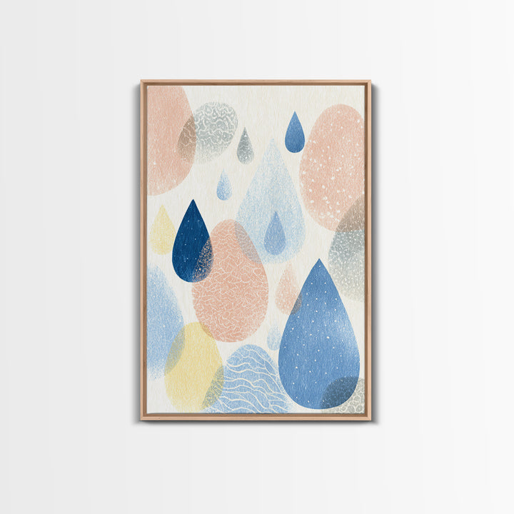 Cloud Rainbow and Raindrop Composition Framed Canvas Print, Nursery Decor, Wall Light, Fine Art, Nursery, Statement Artwork, NDE-2x3-28