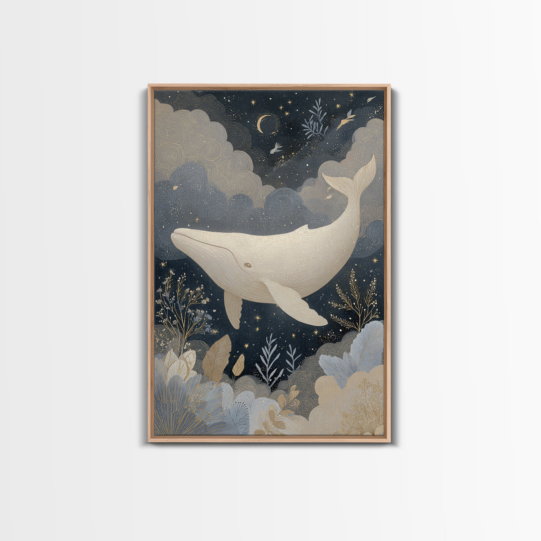 Baby Whale Swimming Through Stars Canvas Print, Nursery Decor, Contemporary Art, Nursery, Wall Decals, Nursery Wall Decor, NDE-2x3-40