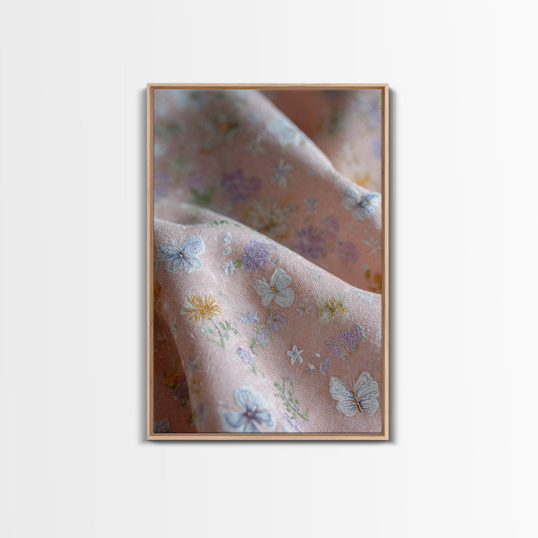 Pastel Butterfly and Wildflower Pattern Framed Canvas Print, Nursery Decor, Home Decor, Fine Art, Nursery, Nursery Art, NDE-2x3-48