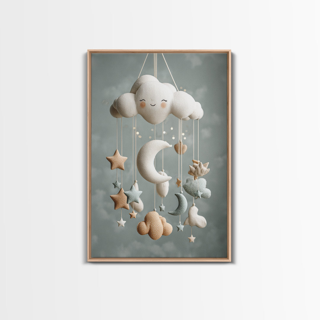 Moon Phase Mobile Framed Canvas Print, Nursery Decor, Wall, Oil Painting, Nursery, Nursery Wall Decals, Woodland Nursery, NDE-2x3-59