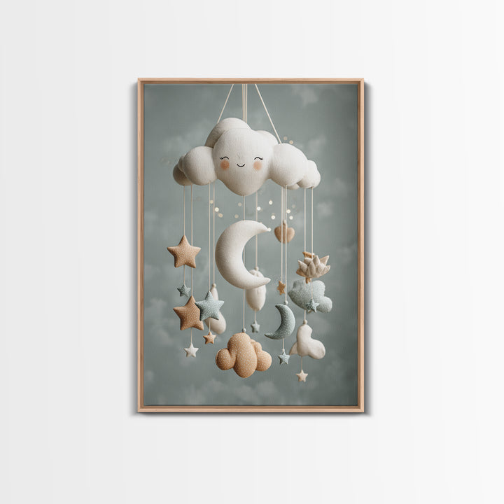 Moon Phase Mobile Framed Canvas Print, Nursery Decor, Wall, Oil Painting, Nursery, Nursery Wall Decals, Woodland Nursery, NDE-2x3-59