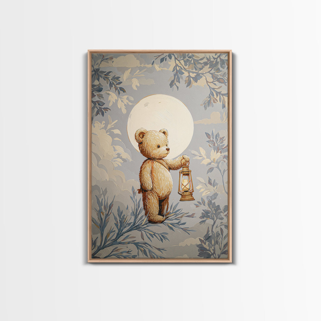Storybook Bear with Little Lantern Canvas Print, Nursery Decor, Playroom Decor, Fine Art, Nursery, Boy Nursery Decor, NDE-2x3-65