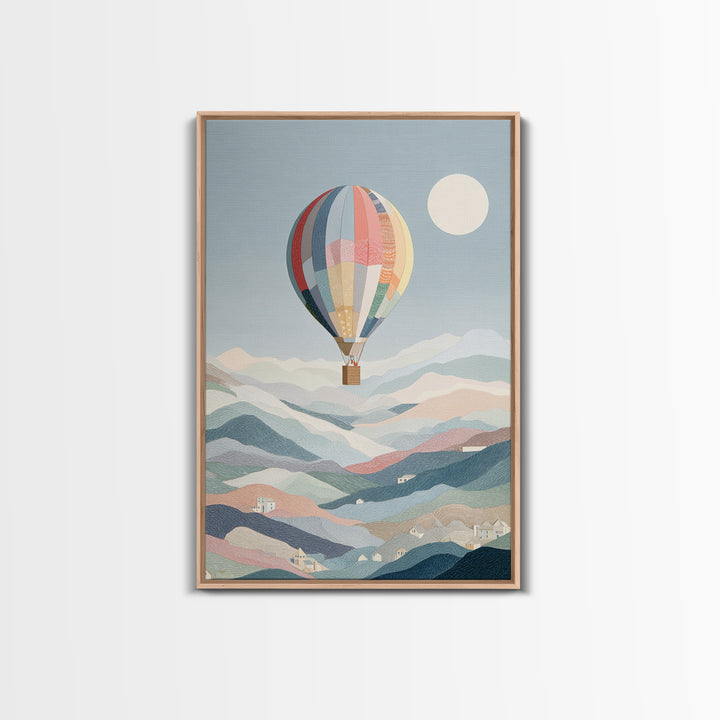 Hot Air Balloon Drifting Framed Canvas Print, Nursery Decor, Playroom Decor, Nursery, Boy Nursery Decor, Gallery Decor, NDE-2x3-68