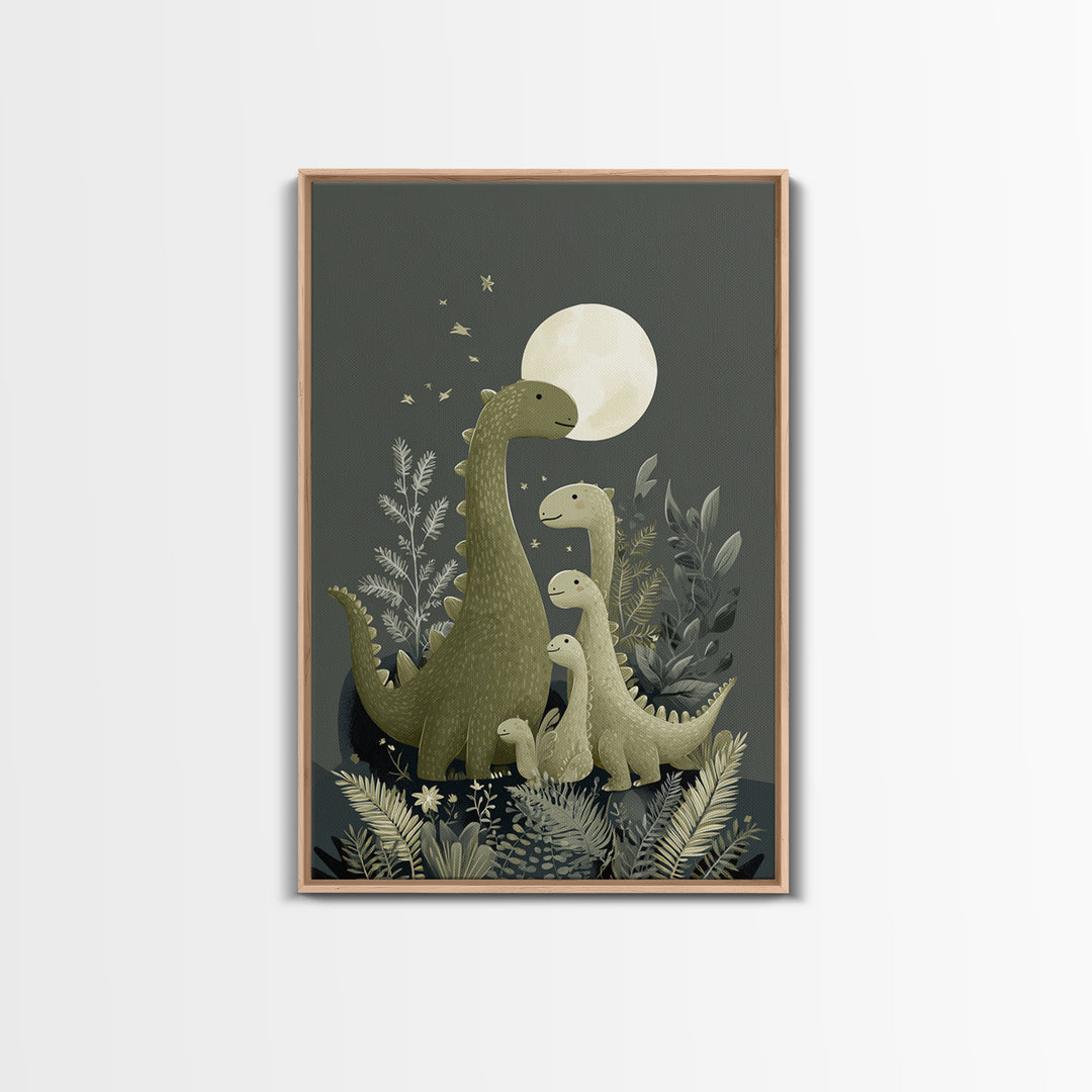 Gentle Dinosaur Family Framed Canvas Print, Nursery Decor, Nursery Wall Decals, Fine Art, Nursery, Textured Painting, NDE-2x3-87