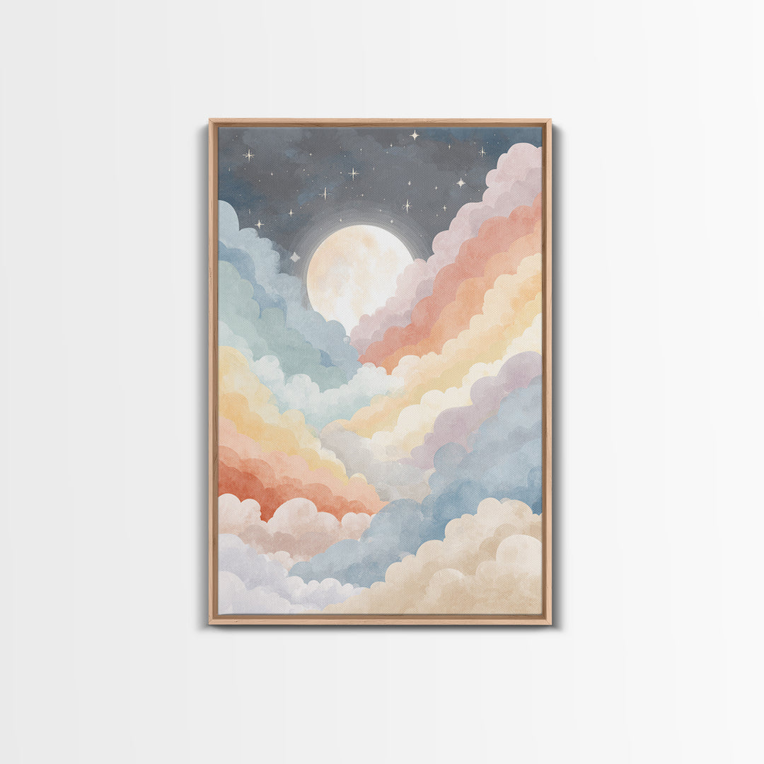 Pastel Rainbow with Soft Cloud Shapes Canvas Print, Nursery Decor, Wall Decal, Abstract Art, Nursery, Wall Light, NDE-2x3-9