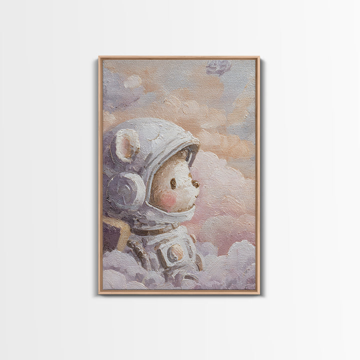 Little Astronaut Bear Canvas Print, Nursery Decor, Nursery Wall Decal, Oil Painting, Nursery, Minimalist Decor, NDE-2x3-95