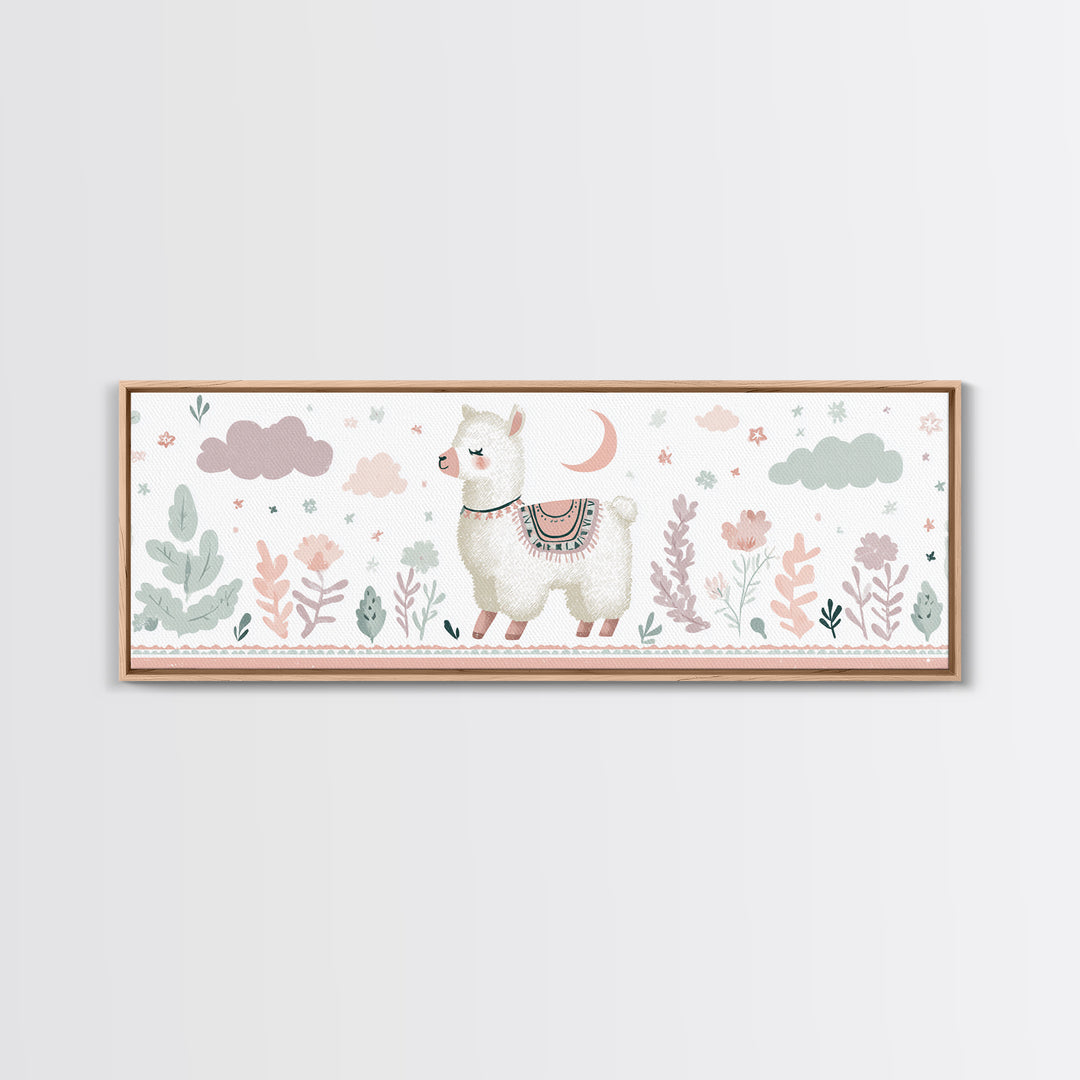 Cute Llama with Blanket Pattern Canvas Print, Nursery Decor, Playroom Decor, Nursery, Boy Nursery Decor, Gallery Decor, NDE-3x1-13