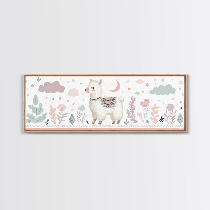 Cute Llama with Blanket Pattern Canvas Print, Nursery Decor, Playroom Decor, Nursery, Boy Nursery Decor, Gallery Decor, NDE-3x1-13