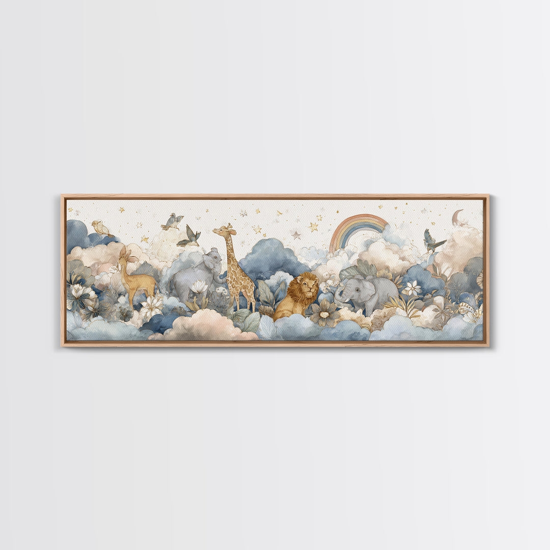 Woodland Animal Parade Framed Canvas Print, Nursery Decor, Nursery Art, Fine Art, Nursery, Kids Wall Art, Nursery Wall Decals, NDE-3x1-18