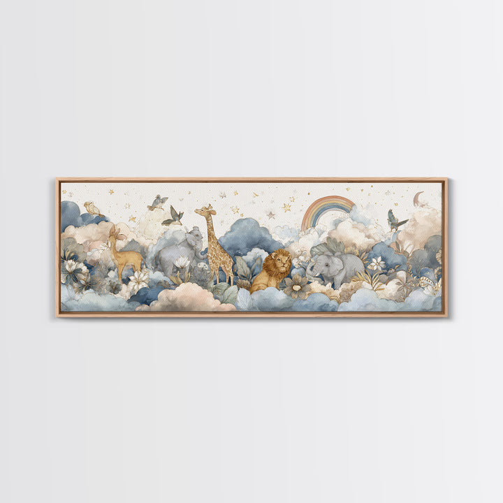 Woodland Animal Parade Framed Canvas Print, Nursery Decor, Nursery Art, Fine Art, Nursery, Kids Wall Art, Nursery Wall Decals, NDE-3x1-18