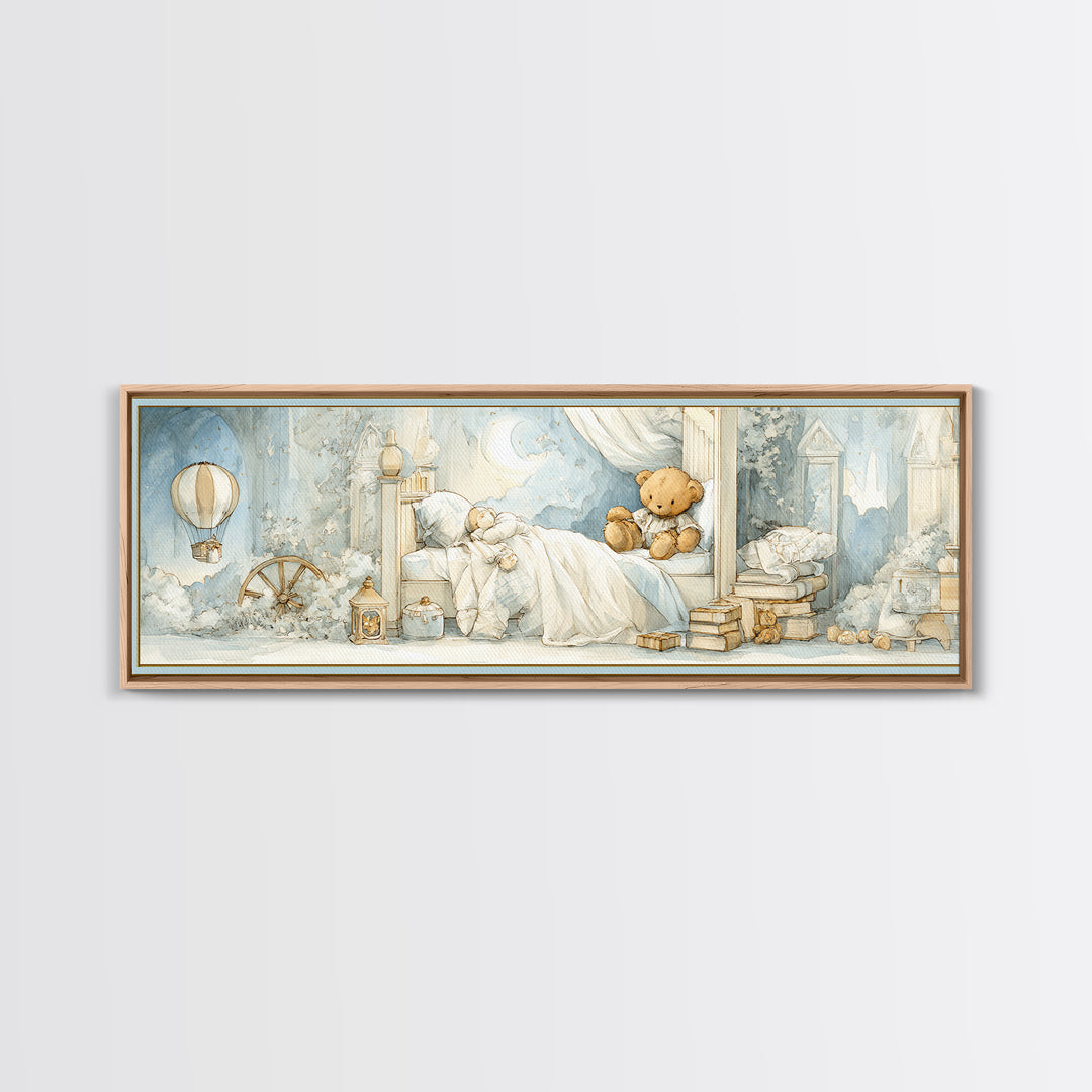 Storybook Bear with Little Lantern Canvas Print, Nursery Decor, Kids Wall Art, Abstract Art, Nursery, Room Decor, NDE-3x1-25