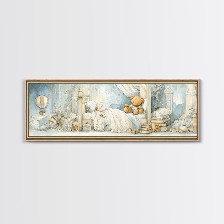 Storybook Bear with Little Lantern Canvas Print, Nursery Decor, Kids Wall Art, Abstract Art, Nursery, Room Decor, NDE-3x1-25