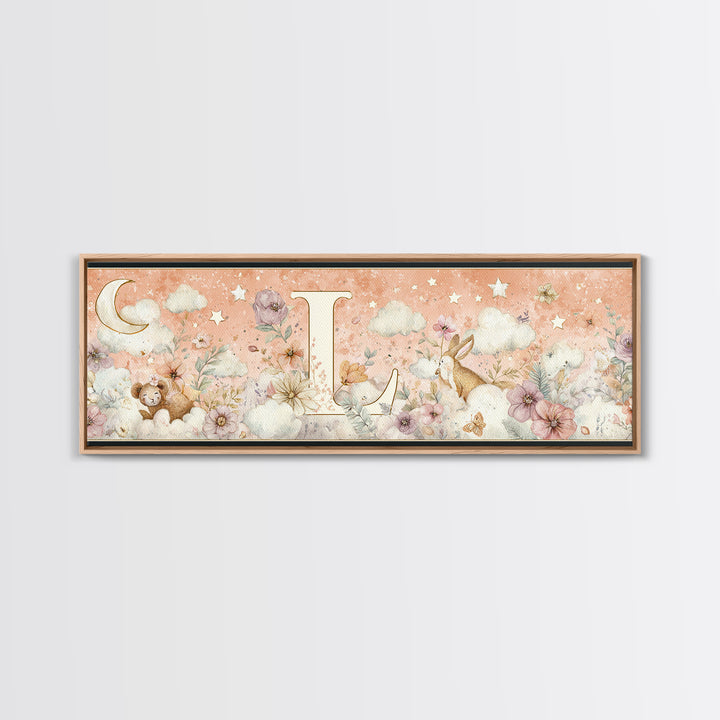 Soft Floral Initial Frame Without Letters Canvas Print, Nursery Decor, Woodland Nursery Decor, Nursery, Nursery Wall Decal, NDE-3x1-26